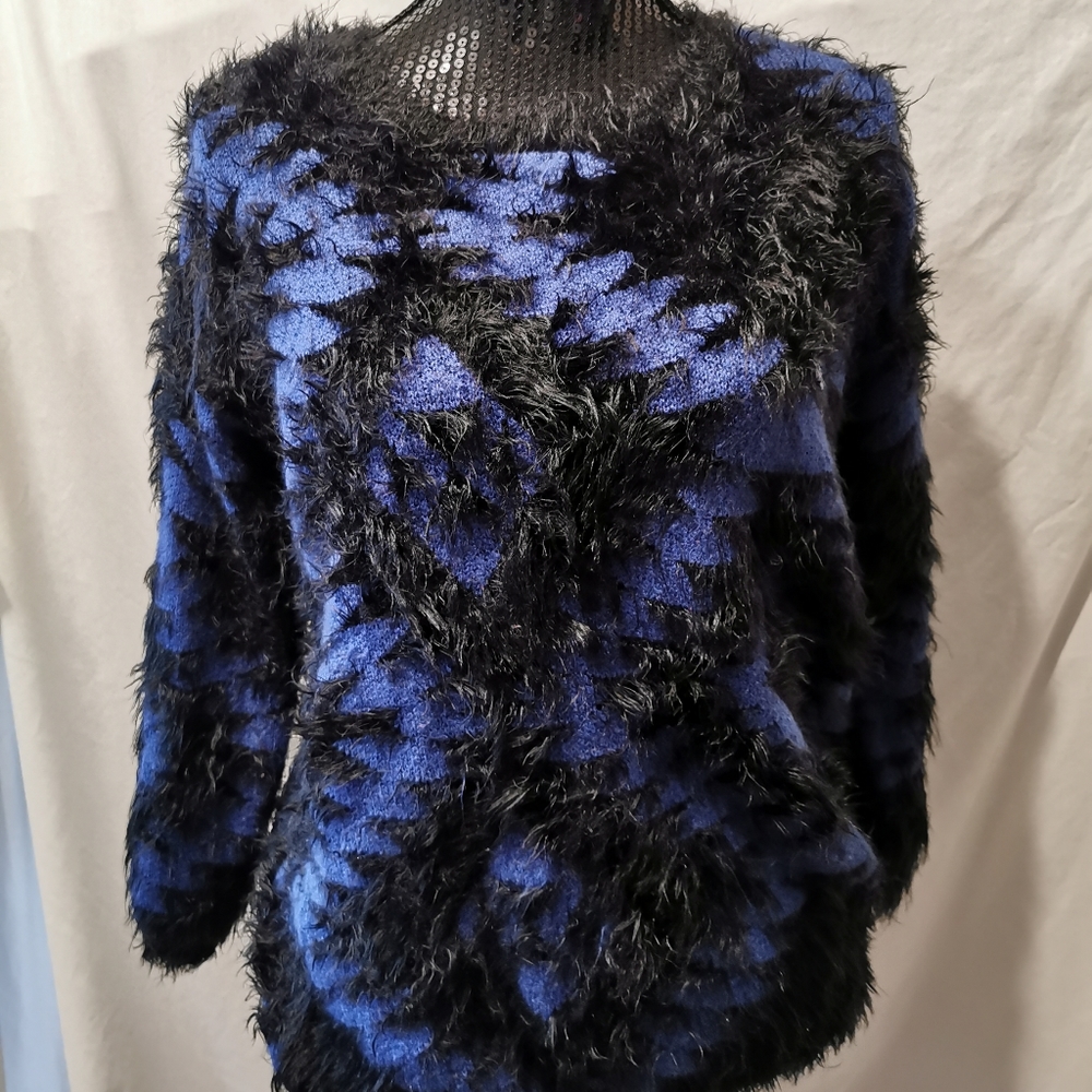 Katsumi Blue & Black Eyelash Sweater Size Medium